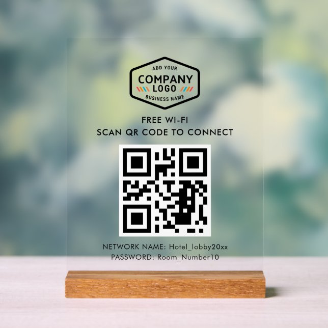Panneau En Acrylique Code QR et logo d'entreprise Wifi gratuit (Neutre)