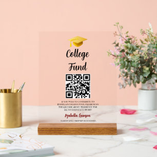 Panneau En Acrylique Code QR Fête de fin d'études Fonds universitaire D