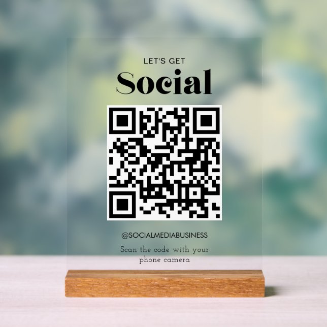 Panneau En Acrylique Code QR Let's Get Social Médias Personnalisées (Neutre)