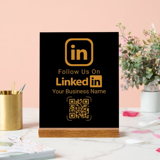 Panneau En Acrylique Code QR LinkedIn Entreprise Or (Mariage)
