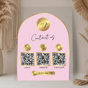 Panneau En Acrylique Code QR Logo Rose Et Or Info Contact Entreprise