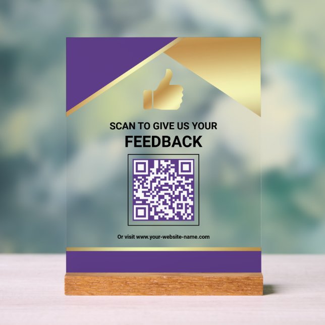 Panneau En Acrylique Code QR Or Client Commentaires sur l'expérience (Neutre)