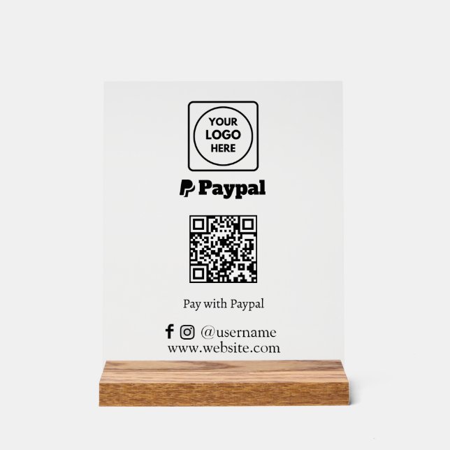 Panneau En Acrylique Code QR PayPal | Logo d'entreprise d'analyse vers  (Recto)