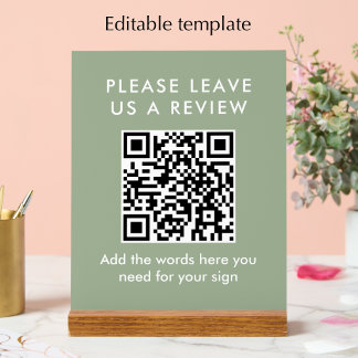 Panneau En Acrylique Code QR personnalisé vert sauge moderne pour laiss