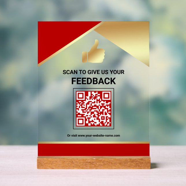 Panneau En Acrylique Code QR Red Gold Commentaires des clients (Neutre)