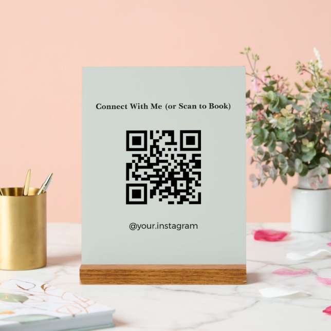 Panneau En Acrylique Code QR Sage Vert de Réservation d'Esthéticienne (Mariage)