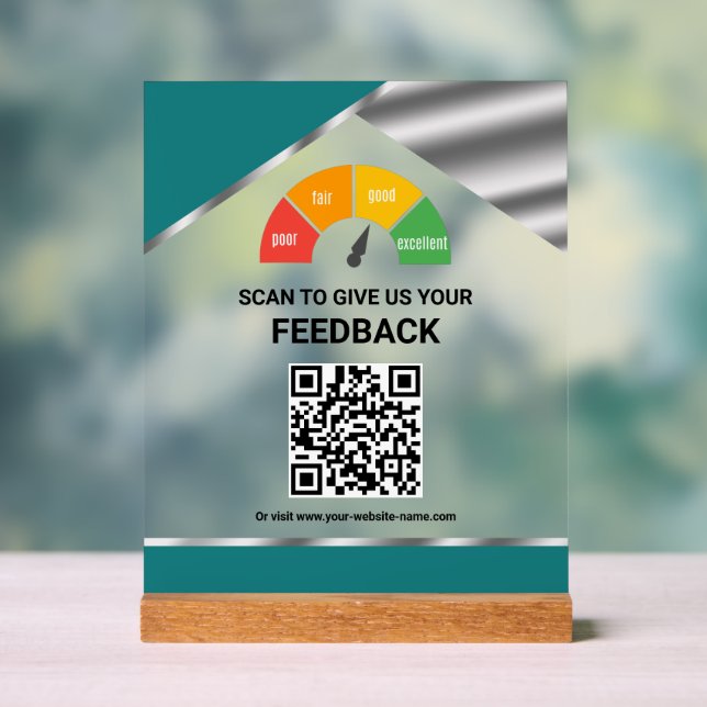Panneau En Acrylique Code QR sans contact Commentaires clients Sarcelle (Neutre)