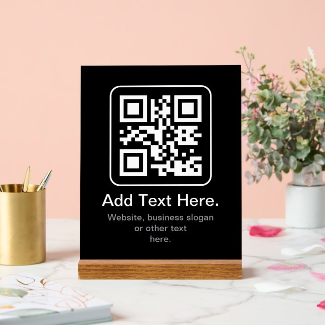 Panneau En Acrylique Code QR scannable moderne | Noir Blanc & Gris (Mariage)