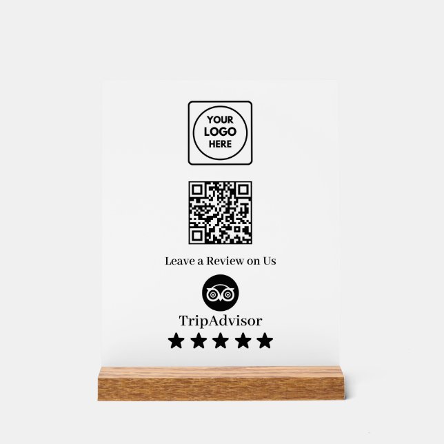 Panneau En Acrylique Code QR Tripadvisor | Affichage du lien de révisio (Recto)