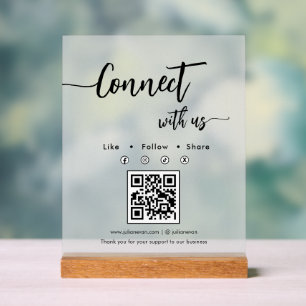 Panneau En Acrylique Code QR unique de médias sociaux en écriture éléga