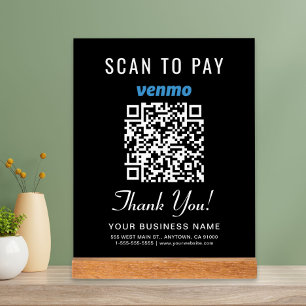 Panneau En Acrylique Code QR Venmo noir pour paiement par scan