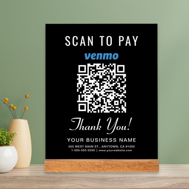 Panneau En Acrylique Code QR Venmo noir pour paiement par scan (Créateur téléchargé)