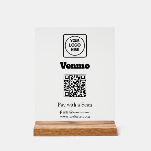 Panneau En Acrylique Code QR Venmo Scannez pour payer avec un logo d'