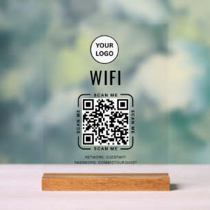 Panneau En Acrylique Code QR Wifi   Logo d'entreprise Scannez pour vous