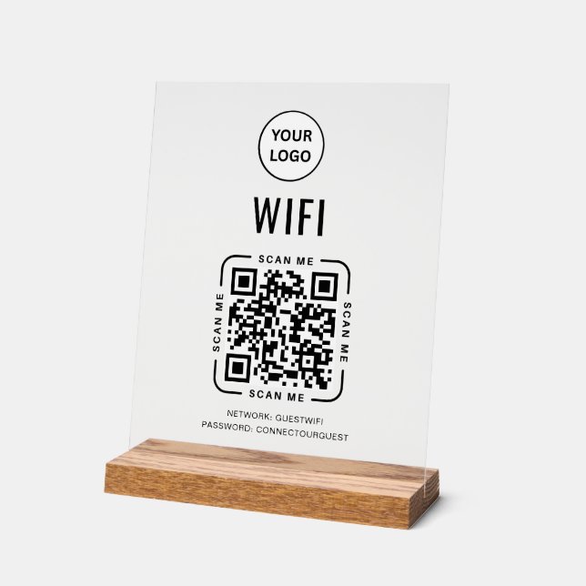 Panneau En Acrylique Code QR Wifi | Logo d'entreprise Scannez pour vous (Angle)