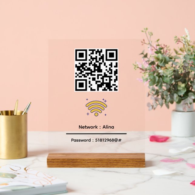 Panneau En Acrylique Code QR Wifi personnalisé | Mot de passe réseau mo (Mariage)