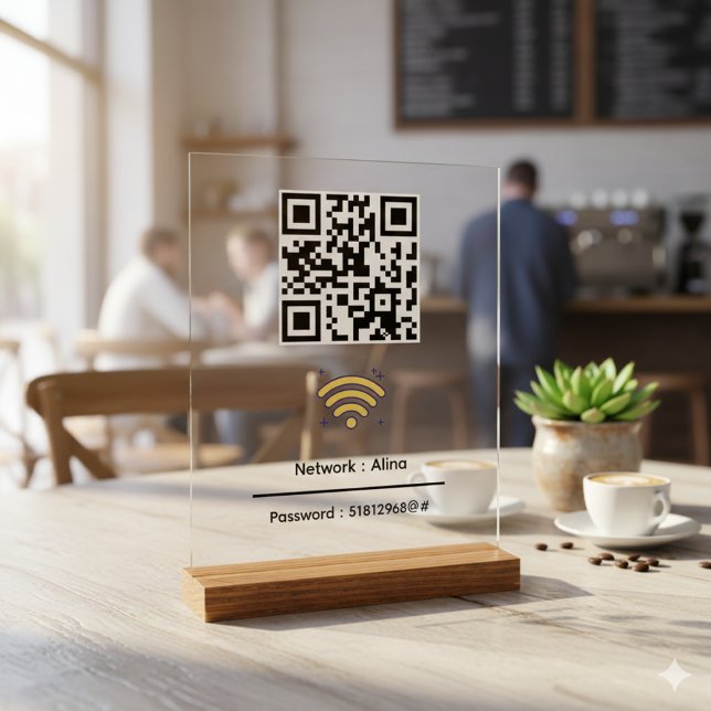 Panneau En Acrylique Code QR Wifi personnalisé | Mot de passe réseau mo (Créateur téléchargé)