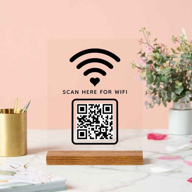 Panneau En Acrylique Code QR Wifi Scan pour se connecter autocollant (Mariage)