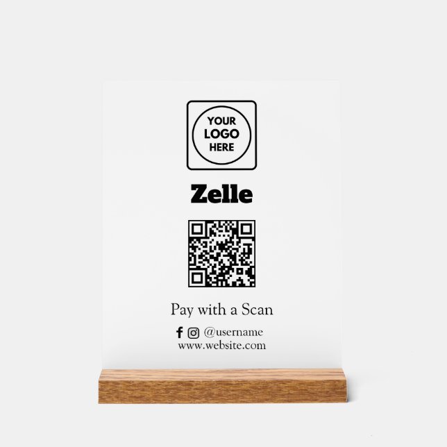 Panneau En Acrylique Code QR Zelle | Logo d'entreprise personnalisé pou (Recto)