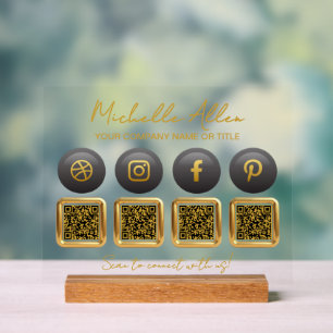 Panneau En Acrylique Codes QR des médias sociaux de l'entreprise