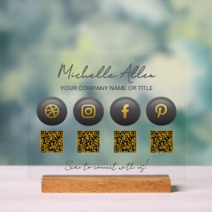 Panneau En Acrylique Codes QR des médias sociaux de l'entreprise