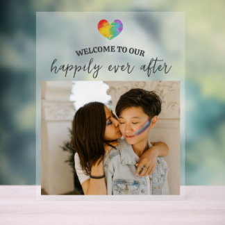 Panneau En Acrylique Coeur arc-en-ciel heureux après un Mariage LGBT