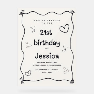 Panneau En Acrylique Coeur noir et beige Invitation minimale