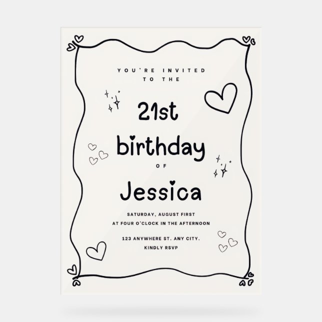 Panneau En Acrylique Coeur noir et beige Invitation minimale (Recto)