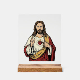 Panneau En Acrylique Cœur sacré de Jésus gravure vintage vectoriel Art_