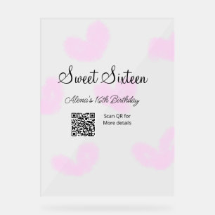 Panneau En Acrylique Coeurs d'aquarelle rose QR Sweet sixteen anniversa