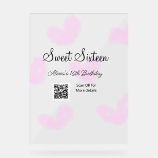 Panneau En Acrylique Coeurs d'aquarelle rose QR Sweet sixteen anniversa