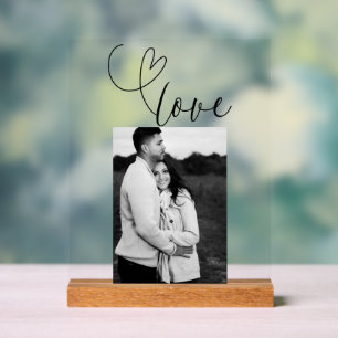 Panneau En Acrylique Cœurs modernes Mariage Amour Photo Noir Blanc