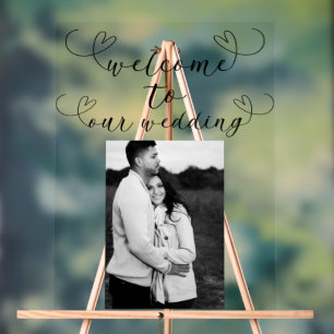 Panneau En Acrylique Coeurs modernes Noir Blanc Minimal Mariage Accueil