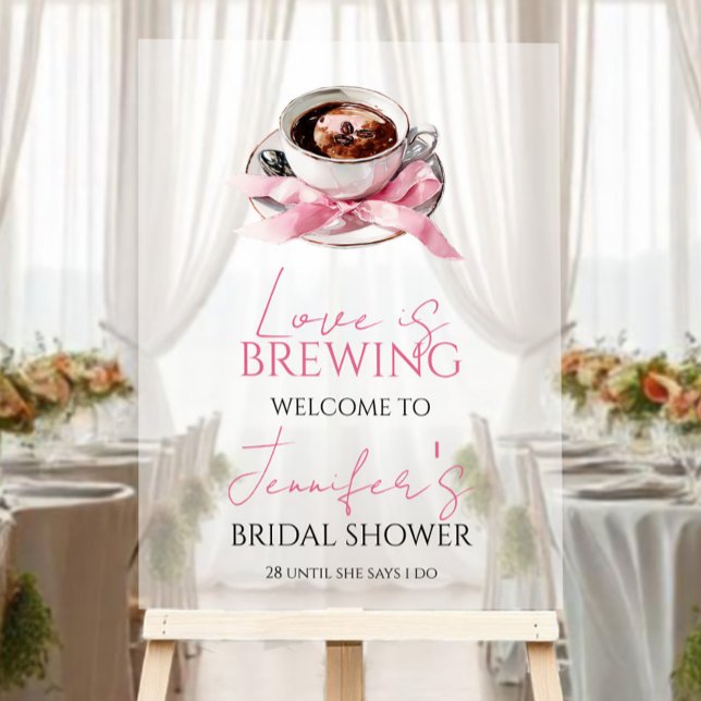 Panneau En Acrylique Coffee Pink Bow Bridal Shower Welcome Acrylic Sign (Créateur téléchargé)