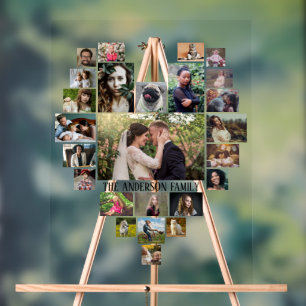 Panneau En Acrylique Collage de photos de famille Nom personnalisé dans