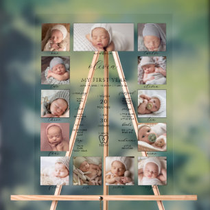Panneau En Acrylique Collage photo d'étape d'anniversaire minimaliste 1