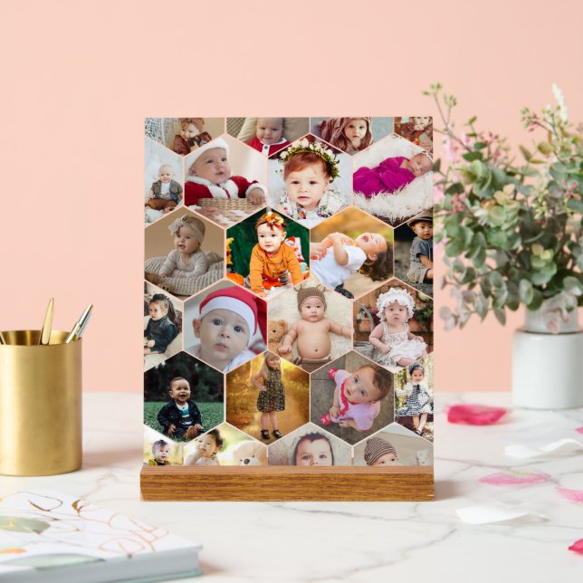 Panneau En Acrylique Collage photo Hexagon (Mariage)