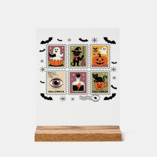 Panneau En Acrylique Collection de timbres de chat Halloween vintage T-