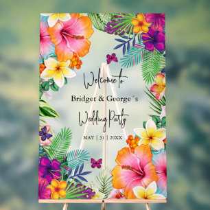Panneau En Acrylique Coloré tropical Floral Frosted Mariage Bienvenue