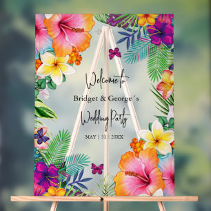 Panneau En Acrylique Coloré tropical Floral Frosted Mariage Bienvenue