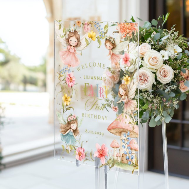 Panneau En Acrylique Colorful Fairy First Birthday Enchanted Welcome (Créateur téléchargé)