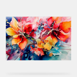 Panneau En Acrylique Colorful Watercolor Flowers Vibrant Art