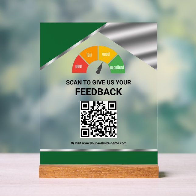 Panneau En Acrylique Commentaires client QR Code sans contact Vert (Neutre)