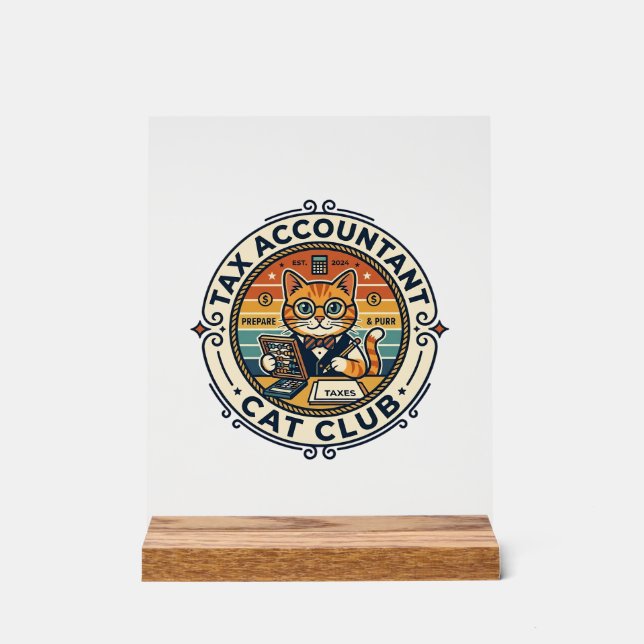 Panneau En Acrylique Comptable fiscal chat mignon kitty design - Compte (Recto)
