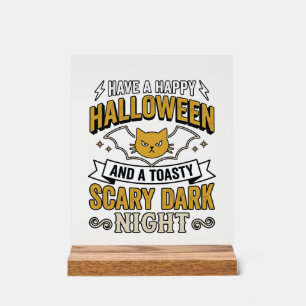 Panneau En Acrylique Conception de chat Halloween vintage nuit sombre e