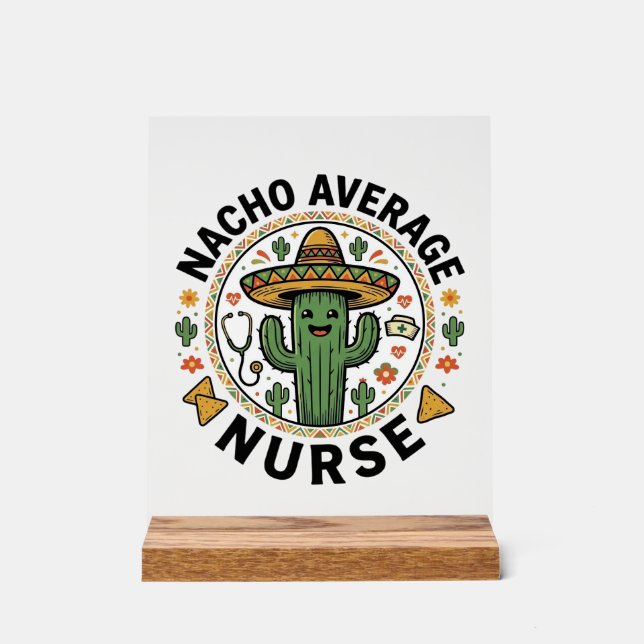 Panneau En Acrylique Conception de chemise de fête de cactus d'infirmiè (Recto)