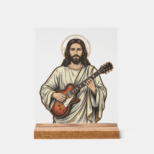 Panneau En Acrylique Conception de chemise de gravure de guitariste sac (Recto)
