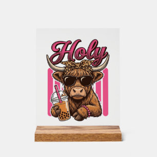 Panneau En Acrylique Conception de chemise de thé Boba vintage Holy Hig