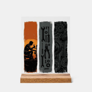 Panneau En Acrylique Conception de chemise triptyque d'outils de mécani