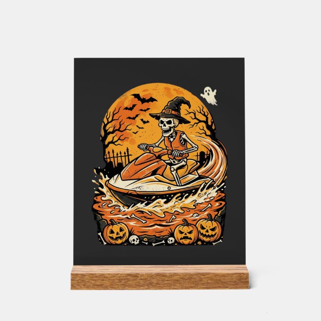 Panneau En Acrylique Conception de citrouille de sorcière de squelette  (Recto)